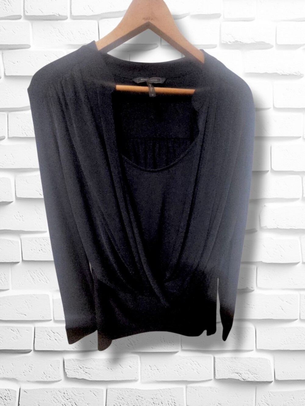 BCBGMaxAzria Black Draped Cowl Neck Long Sleeve Top | Size M | NWOT